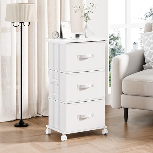 DUMOS Nightstand, Bedside Table with 3 Fabric Drawers - Image 2