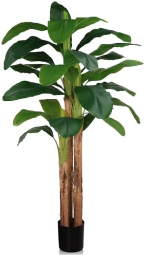 7ft Artificial Banana Tree Real Bark Trunk Faux Banana Leaf Tree by LIETENACO