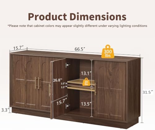 66.5" Sideboard Buffet Cabinet with Storage, Modern Credenza - Image 3