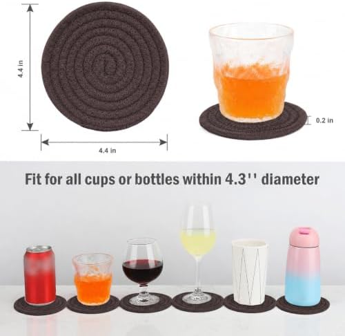 ABenkle 8 Pcs Drink Coasters with Holder, Cotton Woven Absorbent Coasters for Drinks, Minimalist Home Decor Coaster Set for Wooden Tabletop Protection Table, 4.3 inches - Image 2