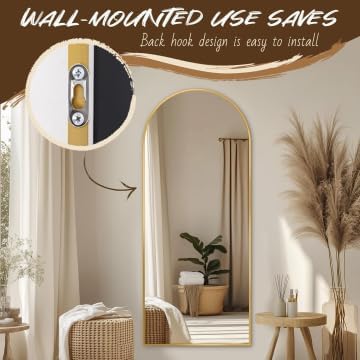 Antok 58" x21” Arched Full Length Mirror with Stand, Floor Mirror, Gold - Image 4