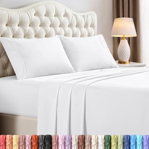 California King Sheet Set, 4 Pieces, Hotel Luxury Bed Sheet 16" Deep, White by UTOPIABEDDING