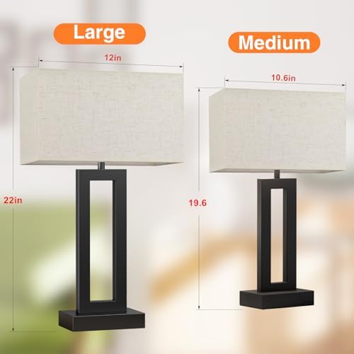 Seealle 22" Tall Living Room Lamps for Night Stands - Touch Bedside Lamp with USB C+A, 3 Way Dimmable Bedroom Lamps for End Tables Set of 2, Modern Night Stand Lamps for Bed Side(Cream&Black) - Image 2