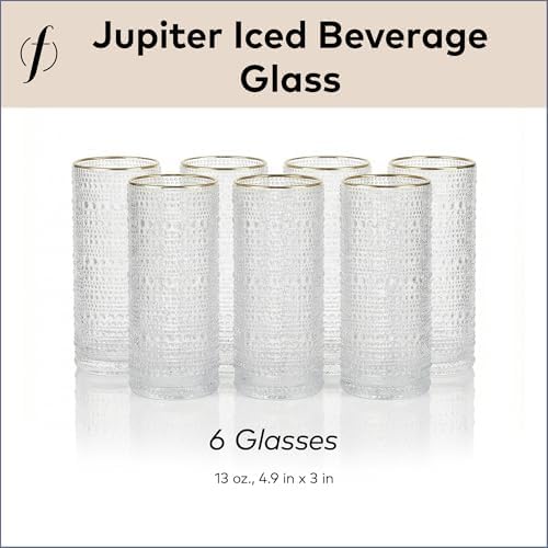 FORTESSA Jupiter Beaded Hobnail Glass Vintage Themed Drinkware Set, 10.8 Ounce Collins Highball Glass (Set of 6), Dishwasher-Safe, Clear/Gold Rim - Image 5