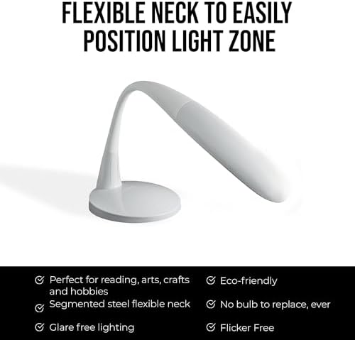 Two Task Lamp, 12W Adjustable Desk Lamp, Dimmable LED Light with Custom Color Temperature for Desk, Office, Bedroom, Living Room, Modern Design for Work, Study, Reading Needs, (White) - Image 5