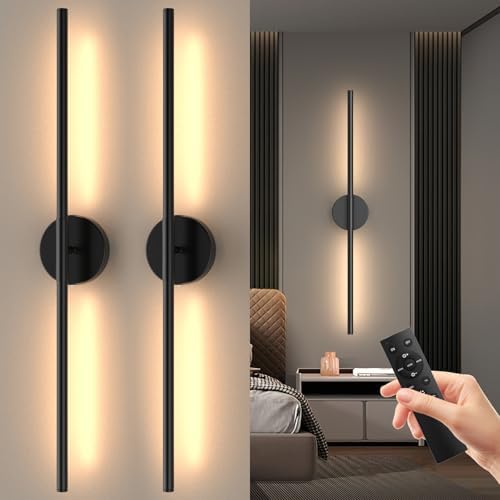 Tartek Battery Operated Wall Sconces Set of Two, Rechargeable Wall Lights with Remote Control, Dimmable 3000K-6000K LED Wall Lamp, 360°Rotate, Long Wireless Sconces for Living Room, Bedroom by Tartek