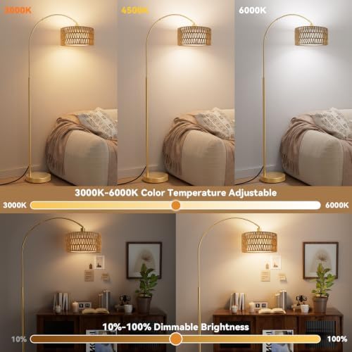Ambimall Rustic Arc Floor Lamp, Color Temp and Brightness Adjustable, Gold - Image 3