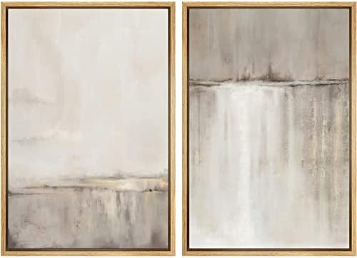 SIGNWIN Framed Canvas Print Wall Art Set Grunge Duotone Tan Landscape Abstract Shapes Illustration Modern Art Decorative Nordic Chic Relax/Zen for Living Room, Bedroom, Office - 16"" x24 x2 Natural by SIGNWIN