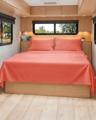 Short Queen Size 4 Piece Bed Sheet Set - RV Short Queen Sheets - Coral by CGKUnlimited