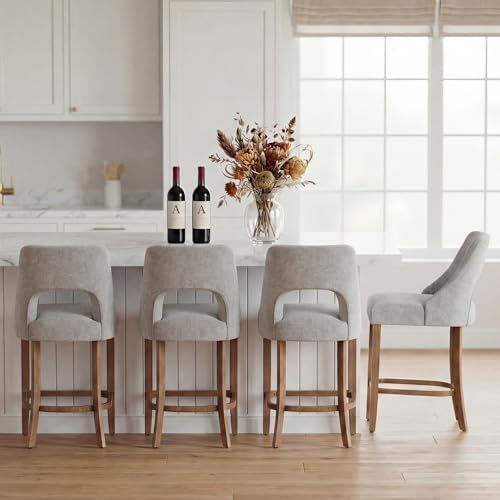 UVV Bar Stools Set of 4, Upholstered Counter Height Bar Stools, Modern Counter Stools with Wood Legs for Kitchen Island Dining Room Bar, Light Grey by UVVLivetheQualityLife