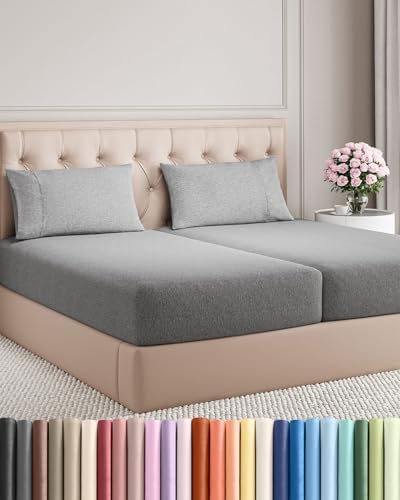 Split King Size 5 Piece Sheet Set - Breathable & Cooling - Heathered Grey by CGKUnlimited