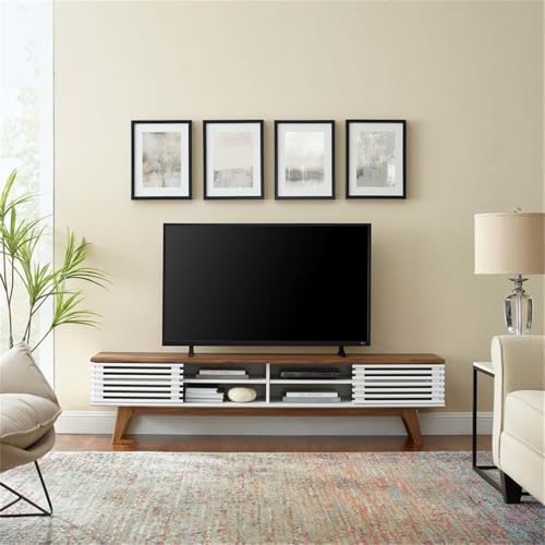 Modway Render Mid-Century Modern Low Profile 70 Inch Media Console TV Stand in Walnut White, 70" - Image 2