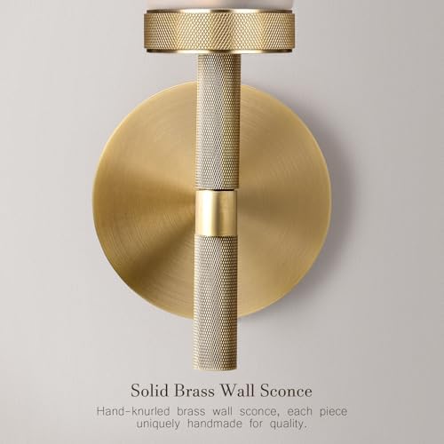 15" 2 Pc Knurled Brass Bathroom Wall Sconces,Frosted Glass Tube Brass Sconces Wall Lighting,Handmade Modern Hardwired Wall Sconce for Vanity,Mirror,Bedroom,Living Room,Hallway - Image 3