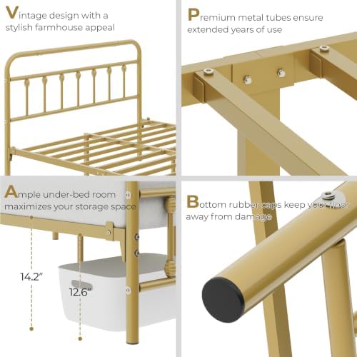 Yaheetech Full Metal Platform Bed Frame, Victorian Headboard & Footboard - Image 6