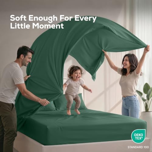 Queen Sheets Set, 4 Pieces 16" Deep Pocket Bed Sheets, Emerald Green - Image 5