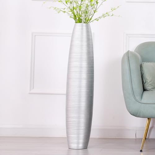 Leewadee Decorative Tall Floor Vase for Living Room Decor, 34 inches, Silver, Resin by Leewadee