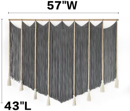 Jakalin Macrame Wall Hanging Grey Woven Yarn Large Boho Wall Art 57" x 43" - Image 5