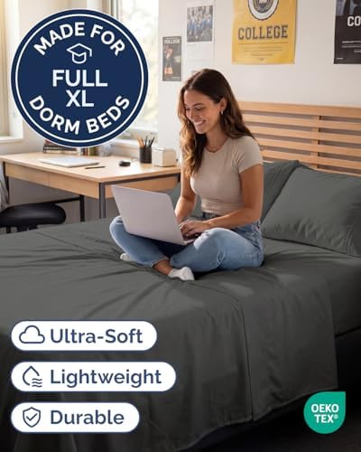 Full XL Sheets - 4 Piece Full XL Sheet Set - Cool & Breathable - Charcoal - Image 2