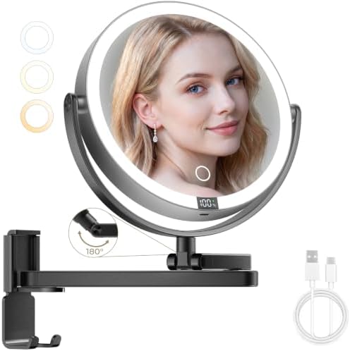 Brightown 8" Wall Mounted Makeup Mirror with Lights & Magnification 1X/10X by Brightown
