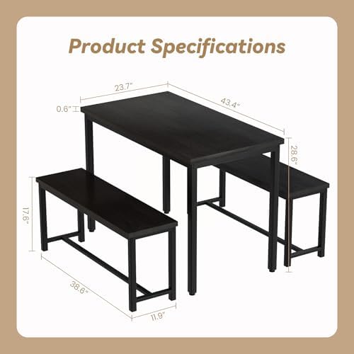 Recaceik Dining Table Set for 4 Kitchen Dining Room Set with 2 Dinner Benches, Farmhouse Breakfast Table for Apartment Small Space, Easy Assembly - Image 4