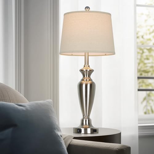 Cinyirong 30" Tall Silver Table Lamps Set of 2 for Living Room, 3-Way Dimmable Touch Control Bedside Lamps for Bedroom Nightstand with USB A+C Ports & AC Outlet (2 LED Bulbs Included) - Image 6