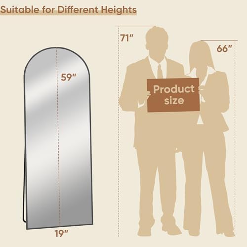 59"x19" Arched Full Length Mirror, Standing Floor Mirror, Black - Image 3