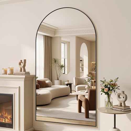 Suidia 76"x44" Arched Full Length Mirror with Stand, Black Floor Mirror - Image 2
