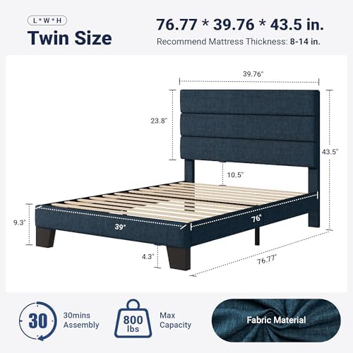 Allewie Twin Size Platform Bed Frame with Fabric Upholstered Headboard - Image 2