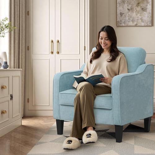 Accent Chairs Set of 2, Upholstered Living Room Chairs with Side Pockets, Mid Century Modern Reading Chair for Bedroom, Comfy Armchair Single Sofa Side Chair for Office, Small Room, Teal Green - Image 3
