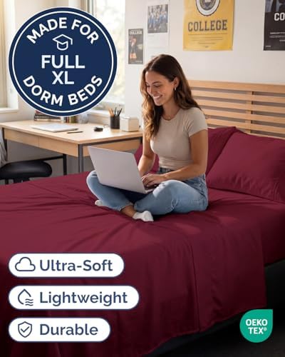 Full XL Sheets - 4 Piece Full XL Sheet Set - Cool & Breathable - Burgundy - Image 2