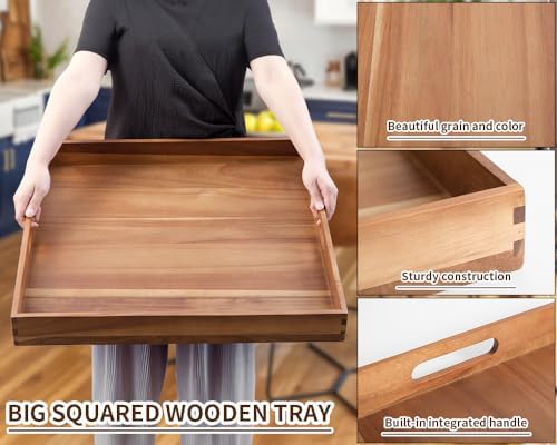 Extra Large Acacia Ottoman Tray, Generously 22" Square Wooden Serving Tray - Image 5