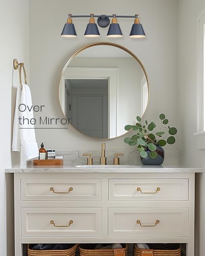 FEMILA 4-Light Bathroom Light Fixtures, Farmhouse Modern Vanity Lights Wall Lamp with Hammered Metal Shade Finish, Dark Blue, 4FG59B-4W Blue - Image 5