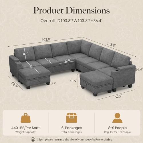 Belffin Modular Sectional Sofa Couch with Storage U Shape Convertible Corner Couches for Living Room Light Grey Couch - Image 2