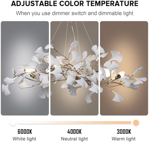 Modern Chandeliers for Dining Room - 39inch Ceramic Ginkgo Leaf Chandelier Rectangle Brass Chandelier Luxury Art Deco Handing Lights Fixture for Living Room Bedroom Kitchen Island, 5-Light - Image 2