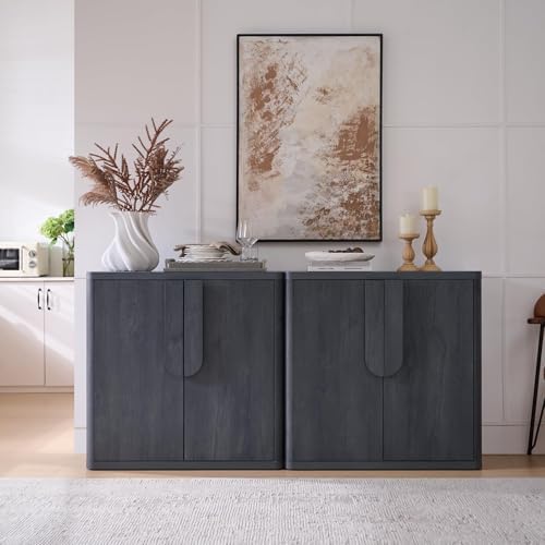 62.28'' Sideboard Buffet Cabinet W/Storage, Modern Accent Cabinets W/Curved Handles & Adjustable Shelves, 4 Doors Coffee Bar Buffet Table Credenza for Living Room Kitchen Hallway, Dark Grey - Image 2