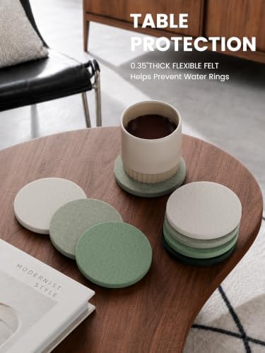 Fluxynara Felt Coasters with Holder, Set of 8 for Drinks, Sagewood - Image 3