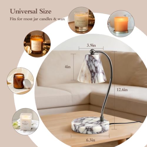 SAMAH Marble Lamp, Candle Warmer Lamp with Timer Dimmer, Electric Wax Melt Warmer for Jar Candles with 2 Bulbs, Luxury Stone Housewarming Gifts, Home Decor Birthday Gifts for Women (Calacatta Viola) - Image 5