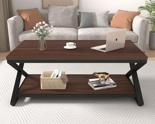 HSH 39" Rectangle Coffee Table with Storage for Living Room, Walnut - Image 4