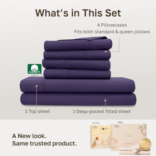 California Design Den Soft 100% Cotton Queen Bedding Sheets, 6 Pcs, Purple - Image 3
