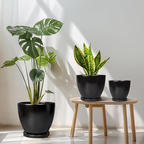 Ceramic Pots for Plants, 10+8+6 Inch Modern Flower Pot, Black - Image 2