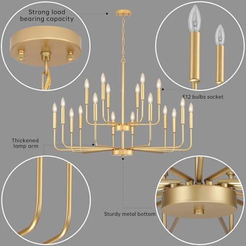 Gold Chandeliers for Dining Room Light Fixture，D44 Inch - Image 5