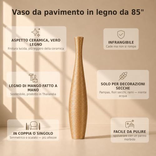 Leewadee Large Floor Vase 34 inches Mango Wood for Pampas Grass, Dried Flowers - Image 3
