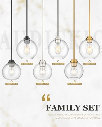 Pendant Lights Kitchen Island 2 Pack, 7" Modern Brushed Nickel Hanging Lights Fixtures with Clear Glass Globe Shade, Kitchen Island Lighting for Bathroom, AD-22280-1P2-SN-C - Image 6