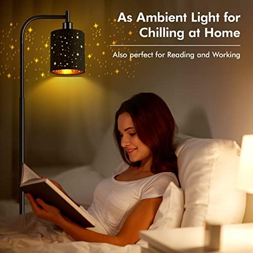 Gothic Industrial Floor Lamp with Starry Laser Cut Shade, 67" Black Metal Standing Lamp with 6W LED Bulb,Foot Switch, Perfect Halloween Spooky Home Decor,Tall Floor Lamp for Bedroom, Living Room,Black - Image 3