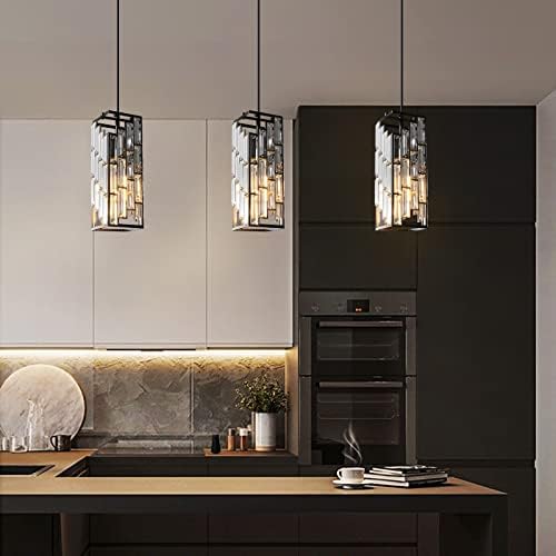 Black Pendant Lighting Modern Pendant Light, Mini Crystal Chandeliers,Adjustable Pendant Light Fixture for Kitchen Island Dinning Room Bedroom (1 Pack) - Image 5
