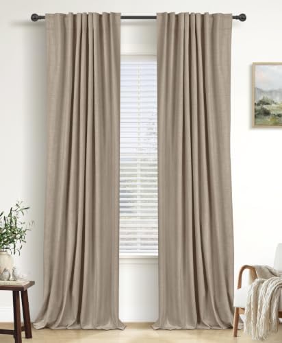 Linen Total Blackout Curtain for Bedroom 108 Inch Long Burlywood Birch by 100BlackoutShield