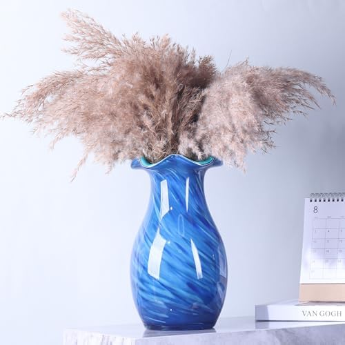 10.6in Hand Blown Blue Glass Vase – Wide Mouth Murano Bubble Art Glass Vase, Cobalt Blue Flower Vase for Coastal, Vintage, Colorful Home Decor, Vase Gift for Mom or Display (Blue) - Image 5