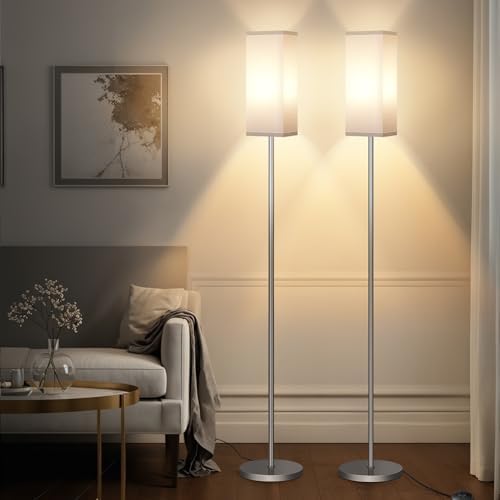 2Pack Floor Lamp, Pole with Foot Switch, Modern Standing Lamp Lamp, Minimalist Freestanding Lamp (Bulb Not Included), for Living Room, Bedroom Office ETL Listed, Silver and White,SCW07LDP205 by GOEBLESON