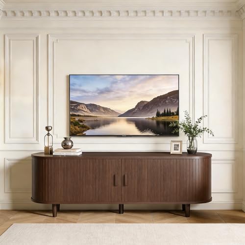 MXV 58" TV Stand with Sliding Doors for Living Room, Mid Century Modern Entertainment Center, TV Console with Fluted Door Cabinets and Power Outlet, Walnut by Unknown