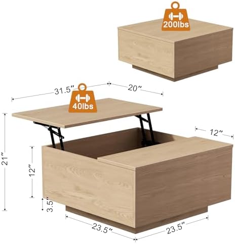 FABATO 31.5'' Lift Top Coffee Table Wood Center Table with Storage, Natural - Image 5